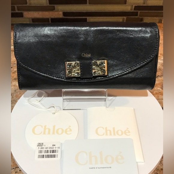 Chloe Handbags - CHLOÉ Crystal Bow Accent Leather Continental Wallet 😍🖤🔥